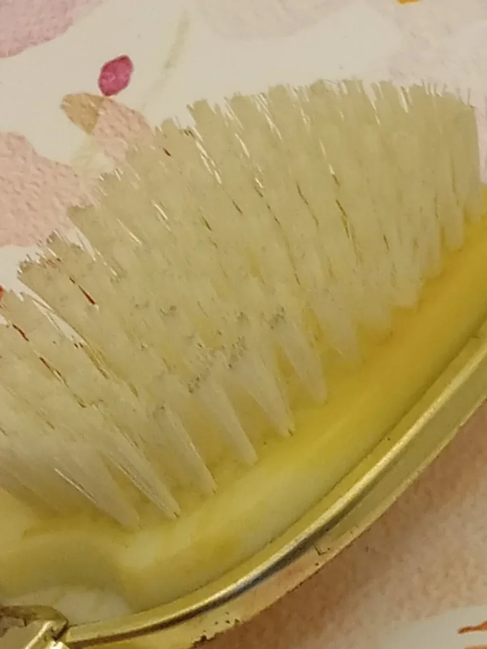 Vintage Vanity Hairbrush Gold Tone Soft Back Orangey Floral Art Deco Boudoir - Picture 10 of 14